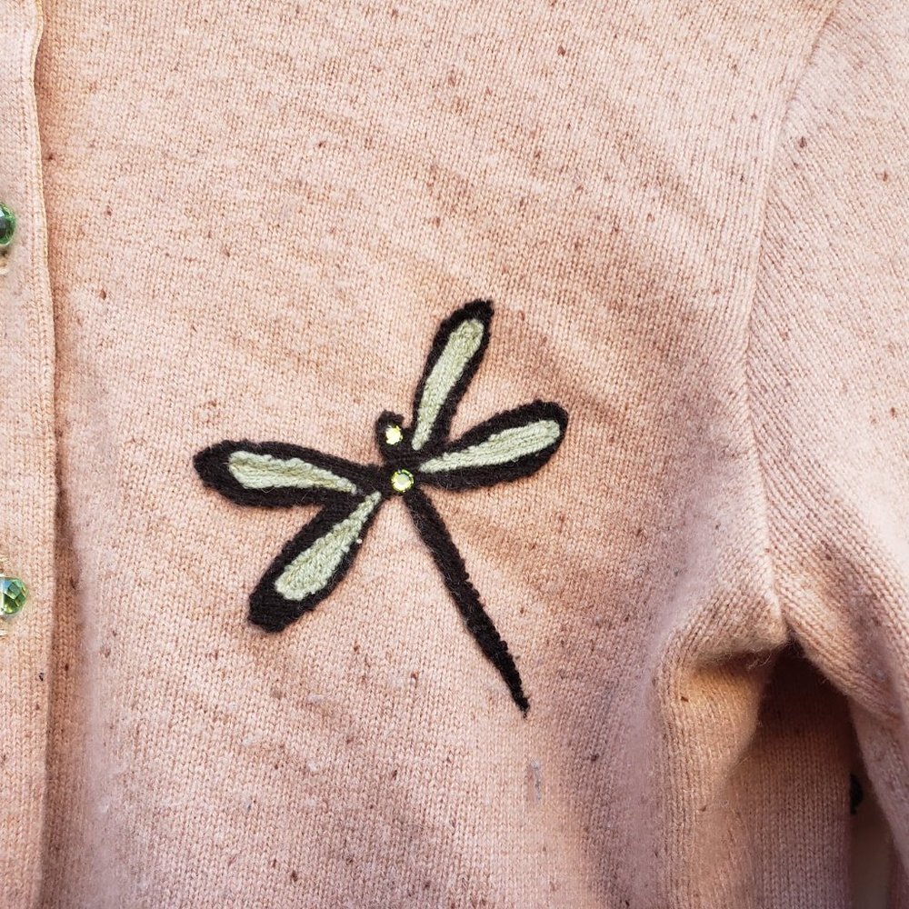 Deborah Lindquist One of a Kind 100% Recycled Cashmere Dragonfly Cardigan Beaded - Picture 6 of 9